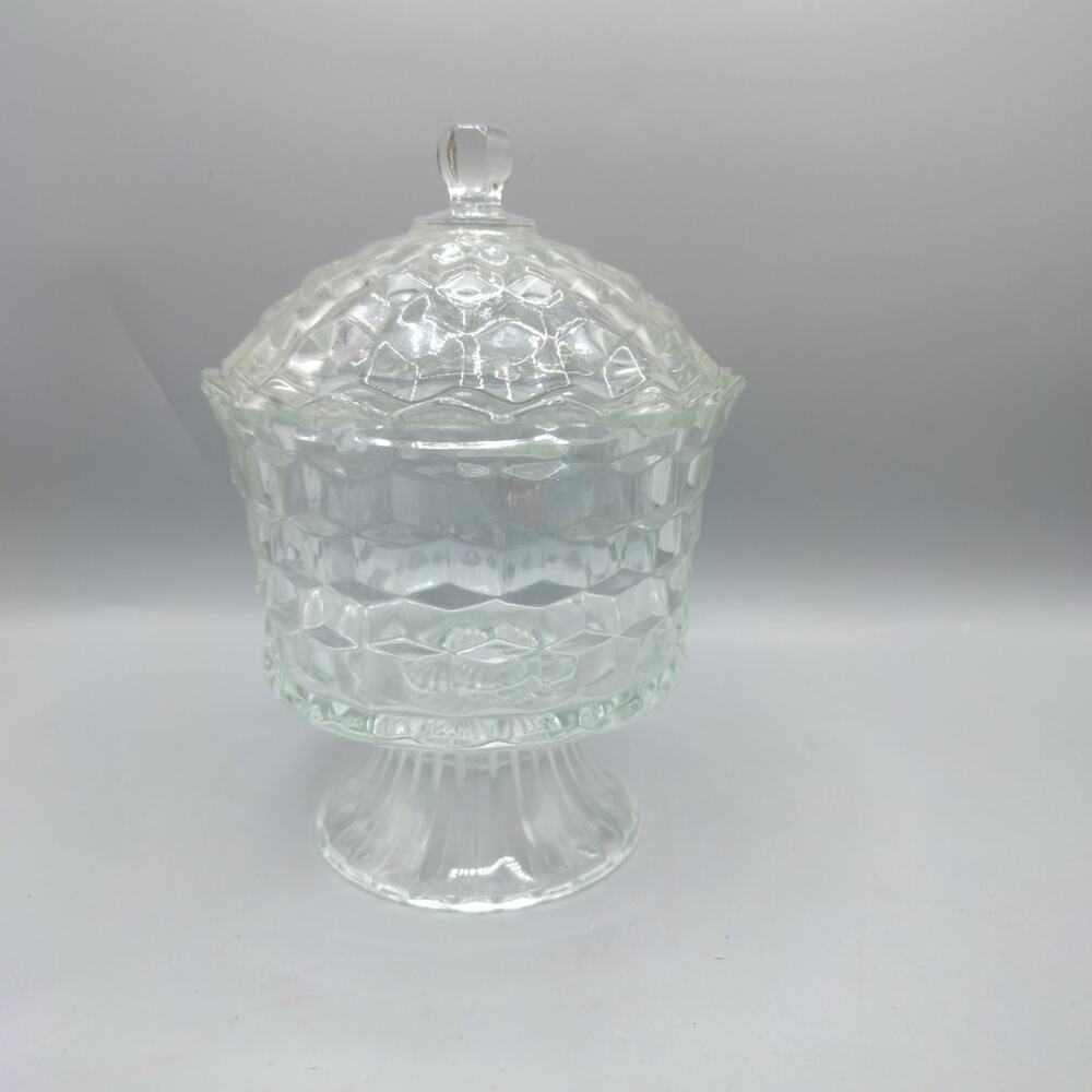 Vintage Homco American Cubist Pattern Pedestal Candy Dish With Lid